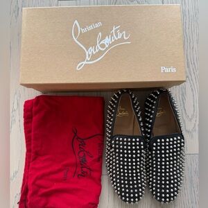 Christian Louboutin Black Loafers with Silver Spikes